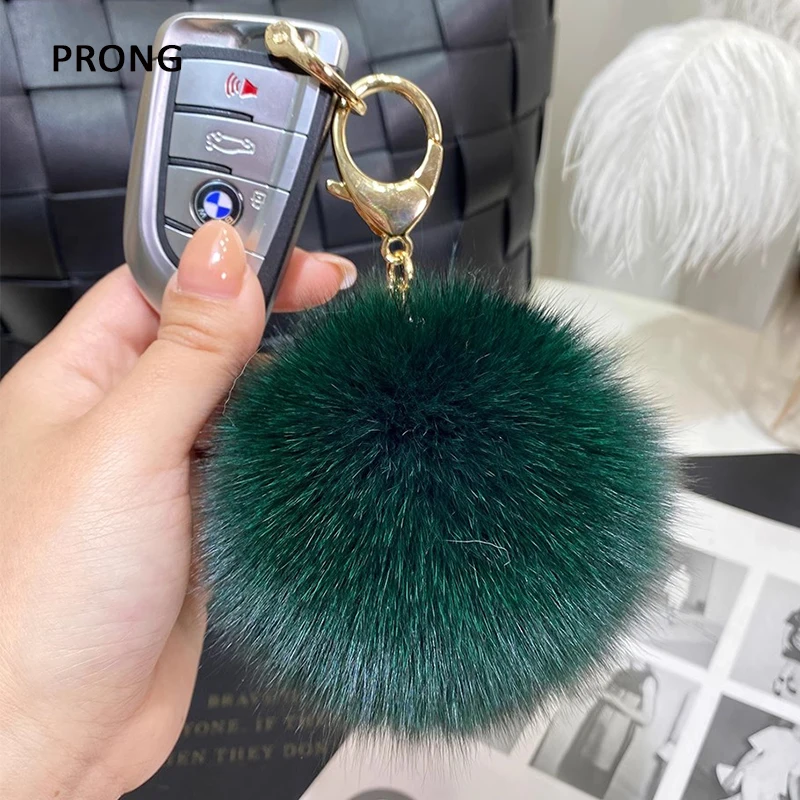 Real Fox Fur Pompoms Mini Cute Small Persimmon Keychains Women PlushFur Car Key Chain Bag Decoration Pendant Gift