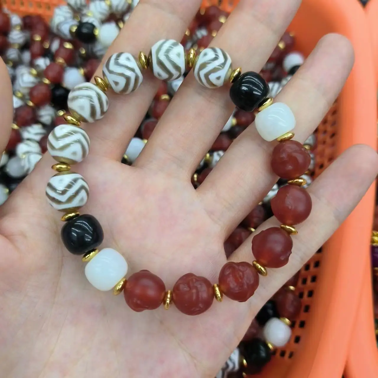 1pcs/lot Natural water ripple agate Dzi Bracelet buddha head lap ball fine women's Jewelry designer style accessories amulet