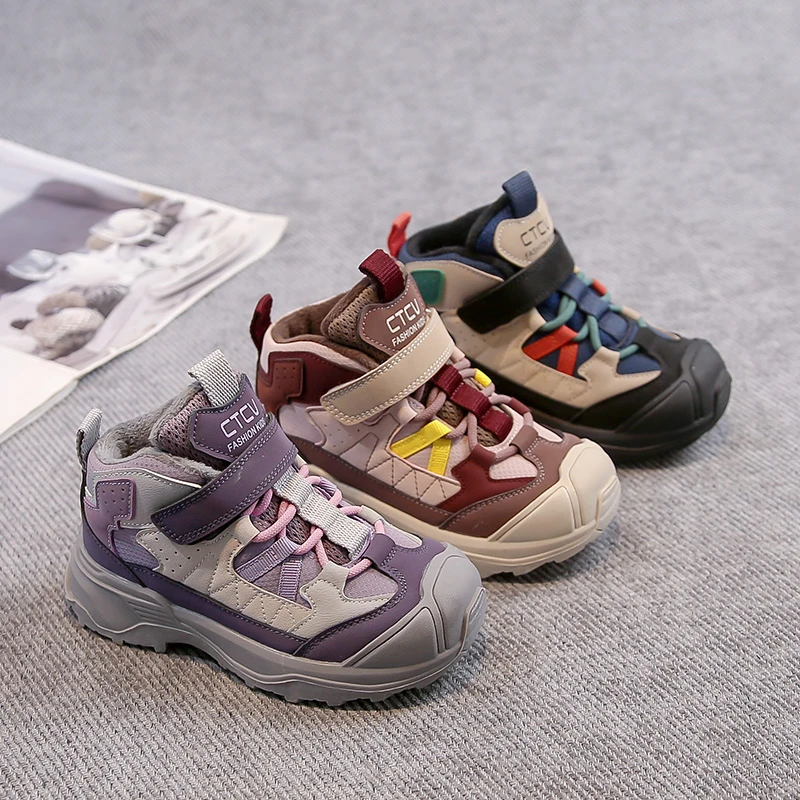 

Kids Running Shoes Toes Capped Hook&loop Children Sports Shoes Non-slip 2025 Winter New Children Casual Shoes Soft Bottom Suede