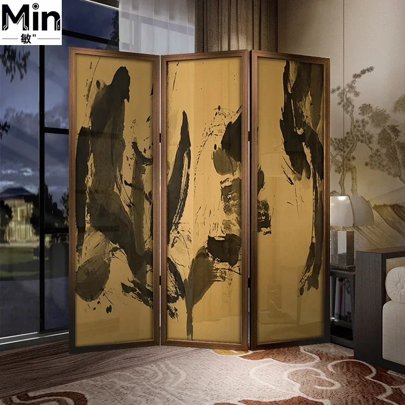 

Chinese Zen Retro Abstract Folding Screen Partition Living Room Mobile Small Apartment Cover Office Decoration