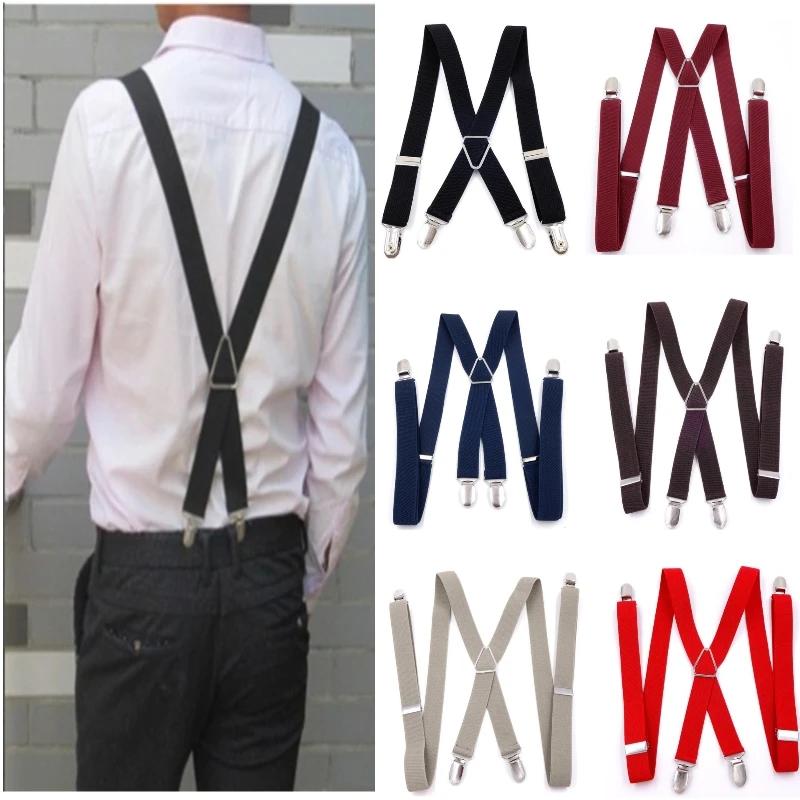 4 Clips 2.5CM Wide Men Suspenders Women Elastic Adjustable Adult Braces Suspender Kids Children Boys Girls Wedding Accessories