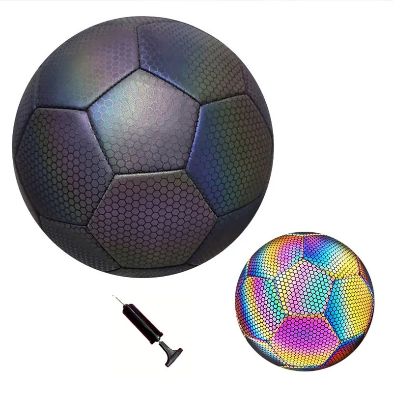 Reflective Football Holographic Luminous Soccer Ball Night Outdoor Sports Glowing Standard Soccer Size 5 for Adult Training