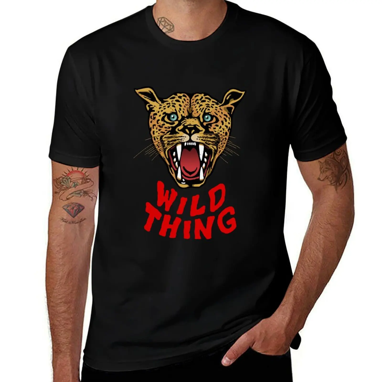 Wild Thing Cheetah Sticker Poster Decal T-Shirt Work Basic Short Sleeve Top T-Shirt