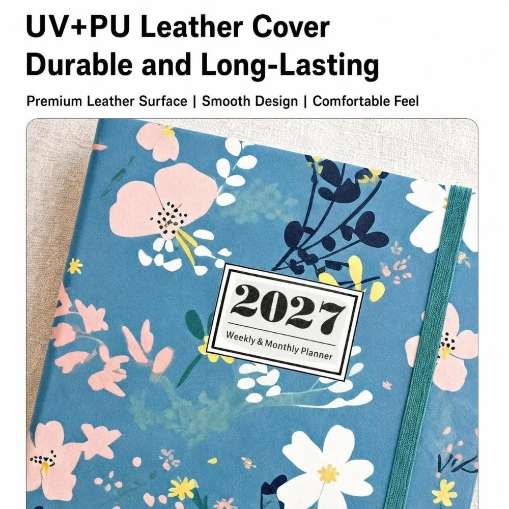 Weekly & Monthly 2027 Planner From Jan-Dec Side Monthly Step Tabs A5 Diary Holiday Reminders PU Leather Cover Yearly Planner