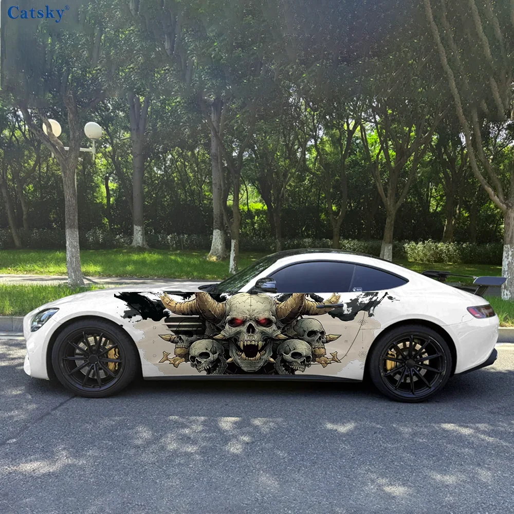 Long Horned Skull Fangs Car Vinyl Wraps Decal Self-adhesive PVC Sticker Suitable for Trucks SUV Decoration Auto Accessories Gift