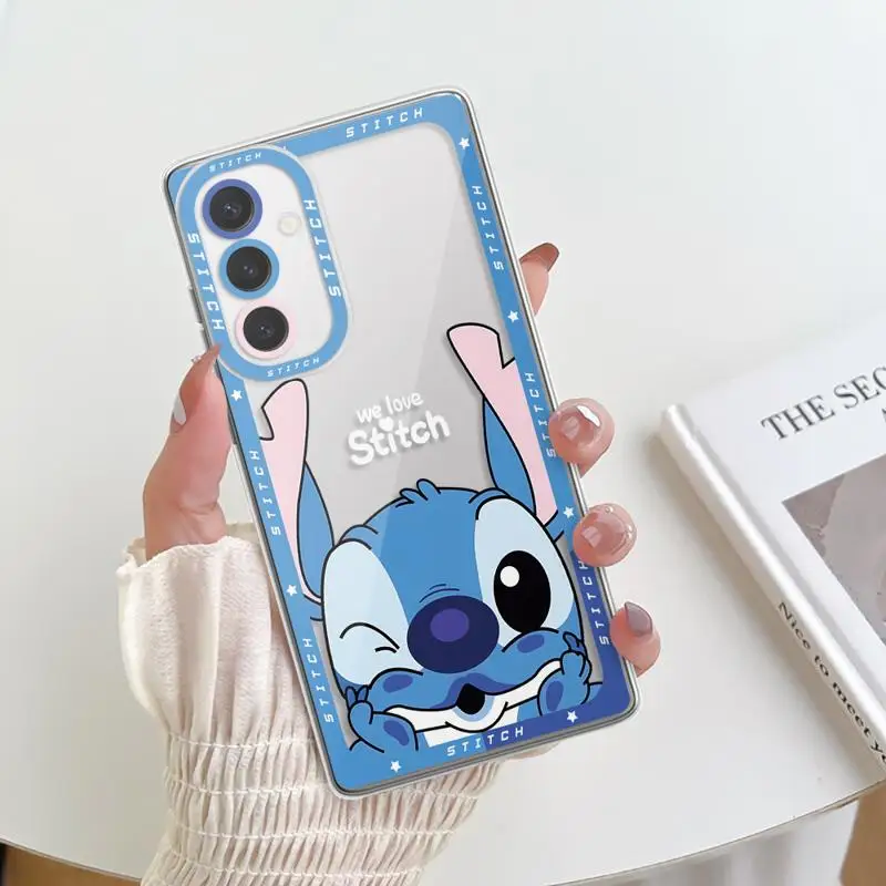 Disney Pink Stitch Blue Angel Clear Case For Samsung Galaxy A52 A12 A32 A52S A73 A72 A71 A51 A22 A25 A31 A21s A15 A23 A53 A50