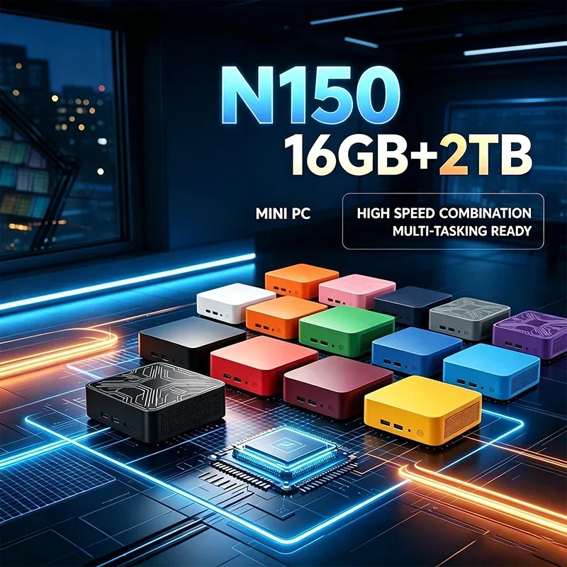 新しいカラフルなintel-n150ミニpc-16gb-2tb高速コンボ-wifi6-bt52-4k-hd-windows-11-ポケットゲーミングデスクトップ-オフィス・学習用