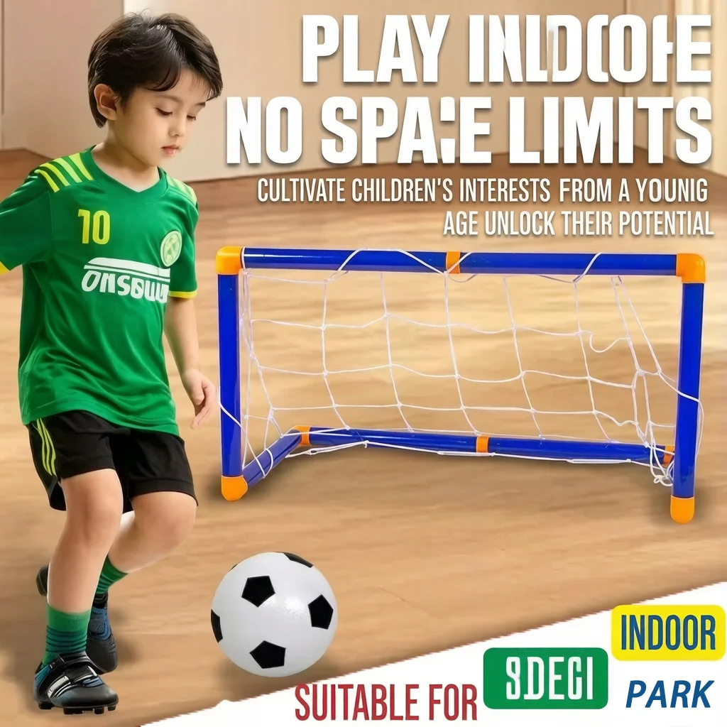 

Portable Kids Soccer Goal - Foldable Indoor/Outdoor Net with No-Screw Setup, Boosts Motor Skills & Active Play