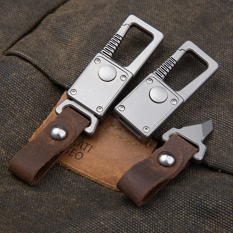 Titanium Alloy Leather Keychain Removable Buckle Unboxing Car Pendant Portable EDC Multi Tool Keyring for Men Gift