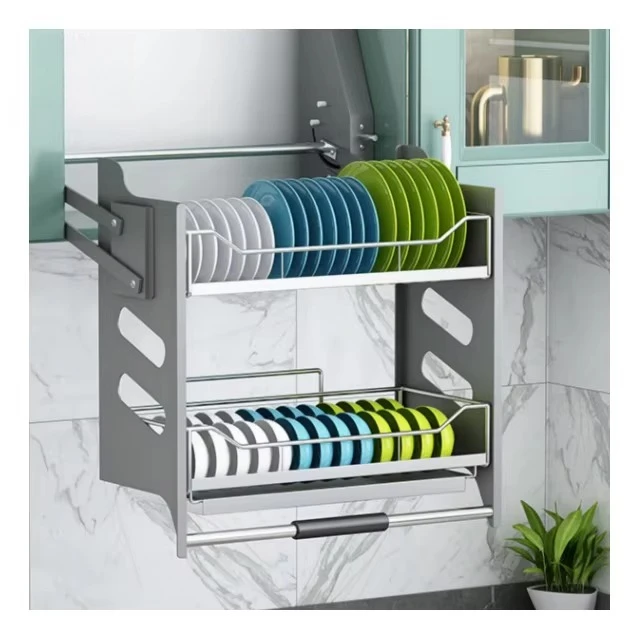 New Stainless Steel Kitchen Cabinet Pull Out Down Shelves Elevator Lifting Pull-down Basket