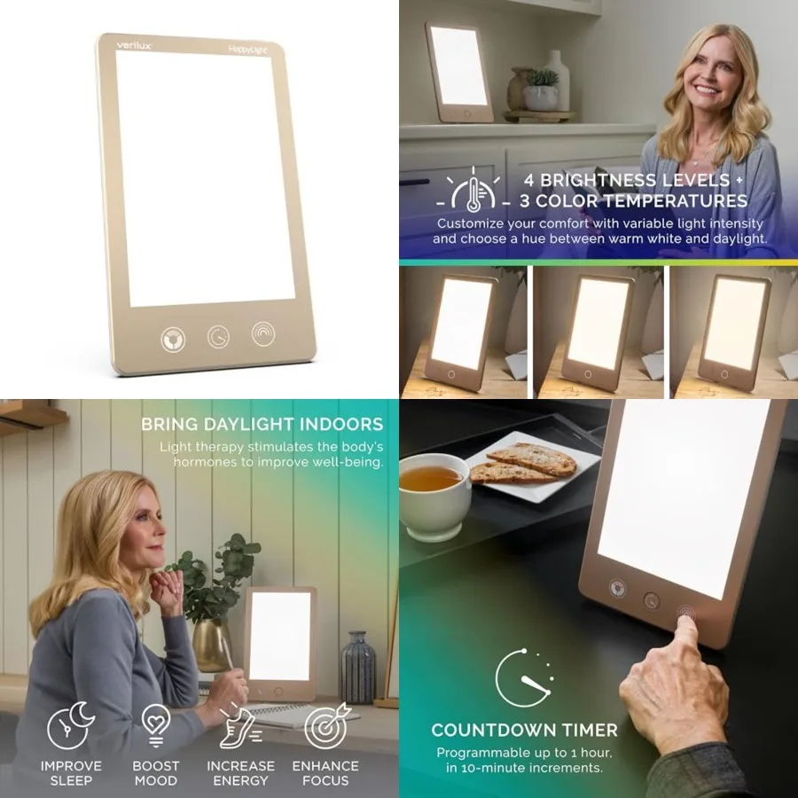 

HappyLight Luxe - Light Therapy Lamp with 10, 000 Lux, UV-Free, LED Bright Light with Adjustable Brightness, Color, Countdown T