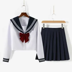 Three Book Sailor Suit JK Uniform Long Sleeve Pleated Skirt Suit Spring and Autumn Style Blue Pleated Skirt  Schoolgirl Uniform