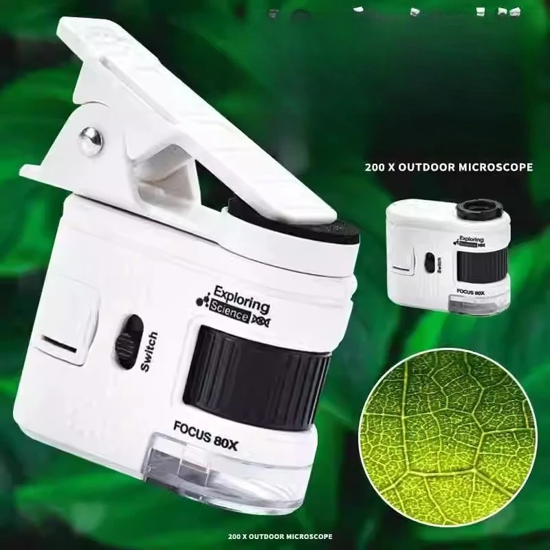 Mobile Phone Magnifying Glass,Mini Microscope 80x, Toy Small Portable Magnifying Glass, Intelligence Experiment,