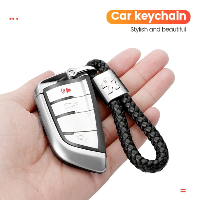 Leather Car Keychain Key Rings Chains Metal Anti-loss Accessories For Peugeot 206 207 208 306 307 308 508 106 107 108 2008 3008