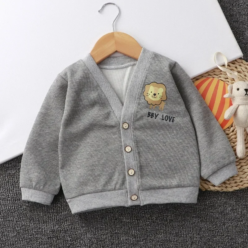 New Children\'s Cardigan Jacket Knitted Baby Spring and Autumn Small Outer Jacket V-neck Thin and Versatile for Boys and Girls