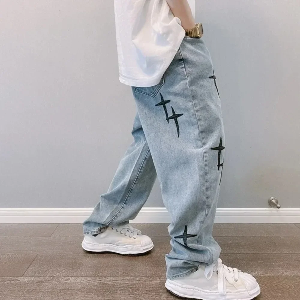 New Fashion Loose Wide Leg Pants Streetwear Baggy Men Jeans Spring Autumn Men Korean Straight Male Brand Clothing Streetwear