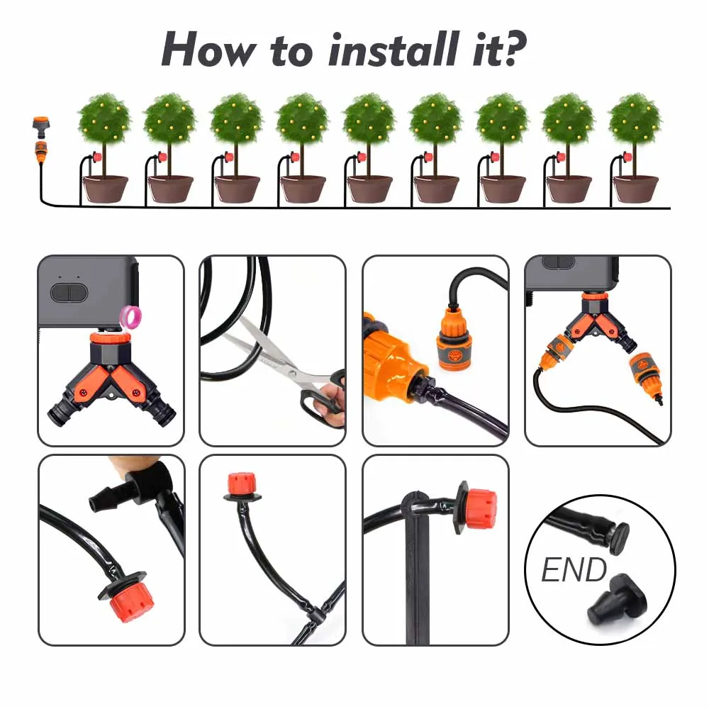 Garden Smart Bluetooth APP Remote Control Timer Irrigation Set 1/4'' Hose Adjustable 8-hole Sprinkler Automatic Watering System