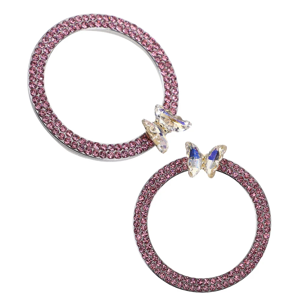 

2Pcs Car Ignition Button Ring Push Start Crystal Butterfly Decorative Cover Engine Start Button Protection Car Accessories