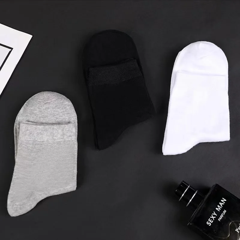 5 Pairs High Quality Business Men\'s Black and White Breathable Socks 100% Cotton Antibacterial and Deodorant Socks