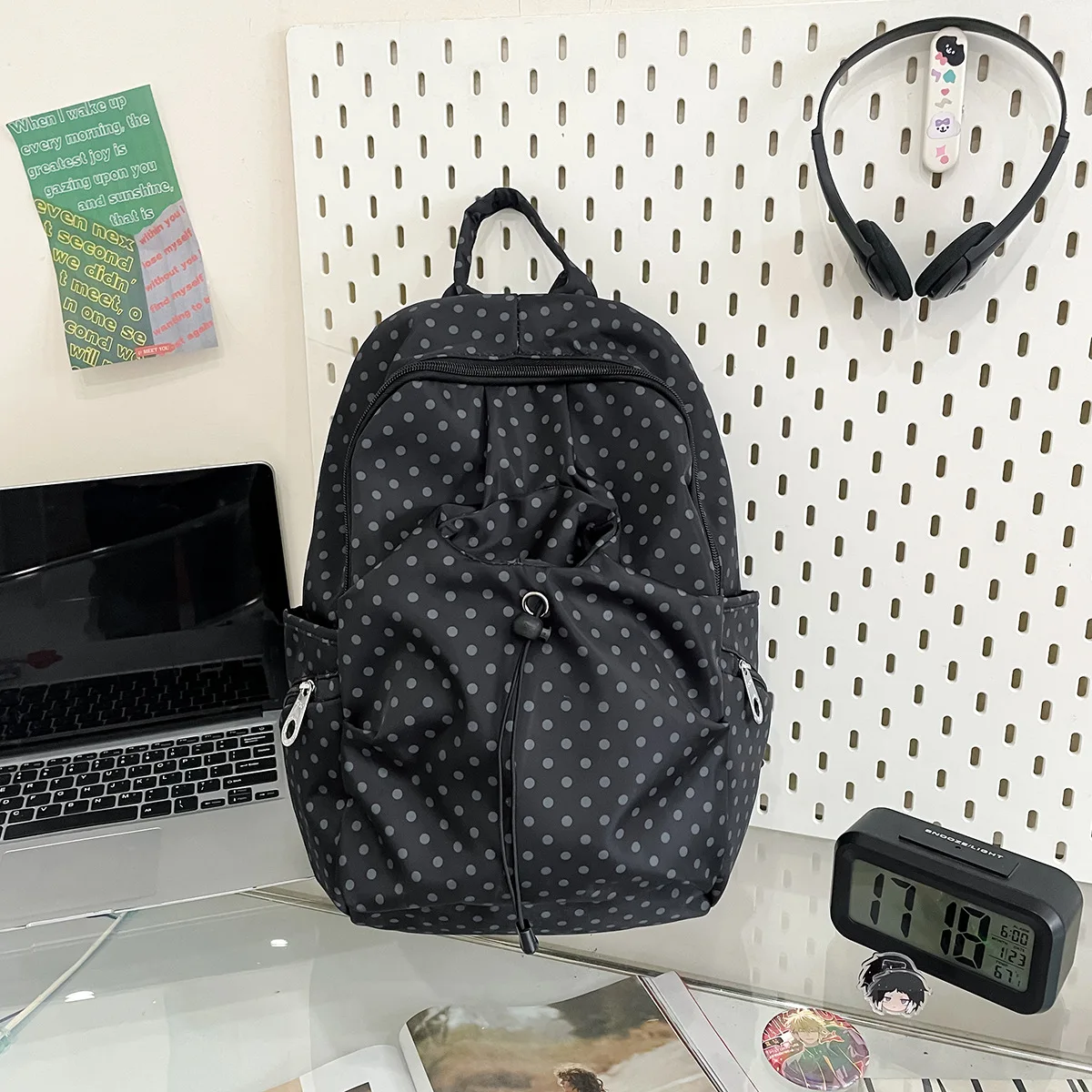 

Korean Style Polka Dot Women's Backpack Niche Preppy Versatile Bag Lightweight Nylon Backpack for Students Travel & Casual Use