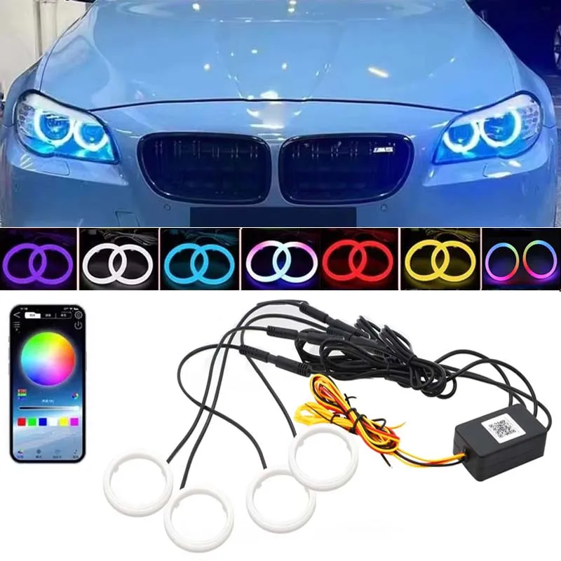 

4PCS RGB LED Halo Rings DRL Daytime Running Lights Car Motorcycle Angel Eyes with APP Control Cotton Light Decorative Headlights
