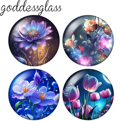 Beauty Night glowing Flowers Rose daisy tulip 12mm/18mm/20mm/25mm Round photo glass cabochon demo flat back Making findings