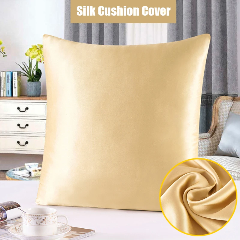 

1Pcs Square 45/50/55/60/65/70/80cm Champagne Decorative Pillowcase 100% Pure Silk Pillowcase Soft Cushion Pillow Cover