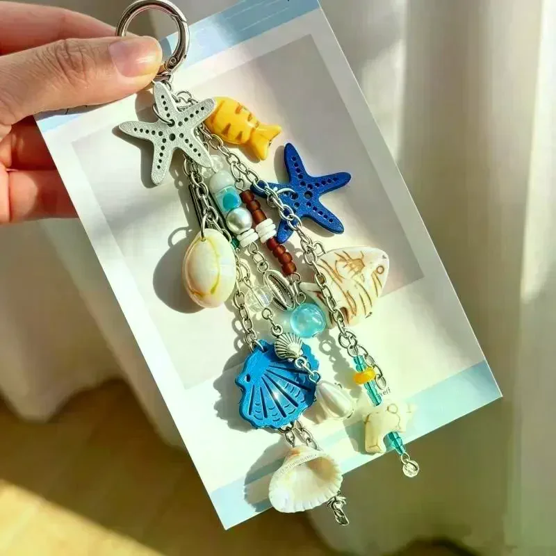 1Pcs Shell Starfish Key Ring Pretty Summer Beach Scallop Key Chain Pendants For Women Girls Handbag DIY Handmade Jewelry Gifts