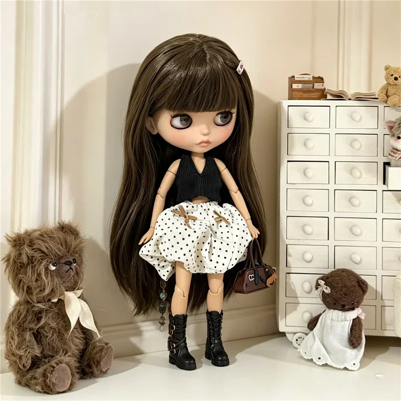 For Blythe Doll Outfit Clothing Sexy Polka Dot Dress Skirt Shoes Set Checkered Coat Clothes For OB24 OB22 Small 1/6 Azone Doll