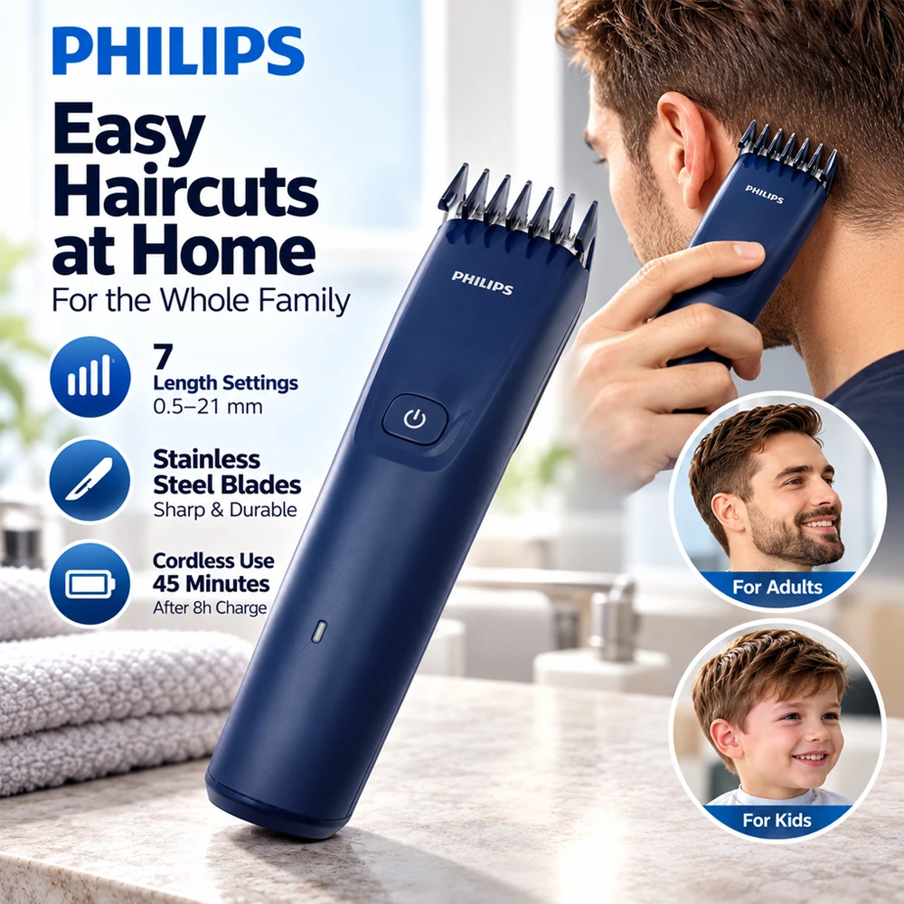 Philips Hair Clipper for Men Kids HC3688 Low Noise USB Charging Cordless Electric Cutting Trimmer Machine Home Hairdresser Tool