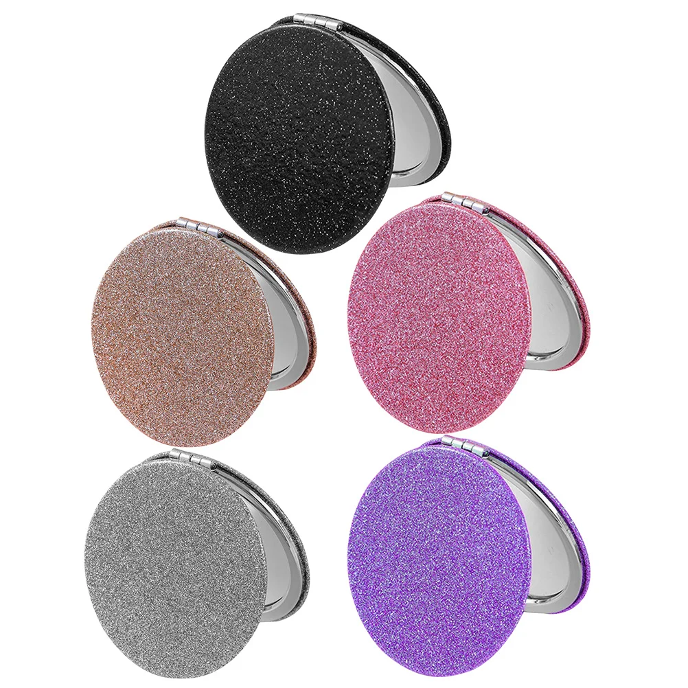 5 個の丸い折りたたみ化粧鏡両面コンパクト女性用ポータブル財布ハンドバッグ小型