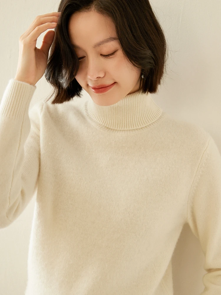 

Women Cashmere Sweater Soft Warm Turtleneck Basic Casual Pullover Autumn Winter 100% Cashmere Knitwear Loose Sweater