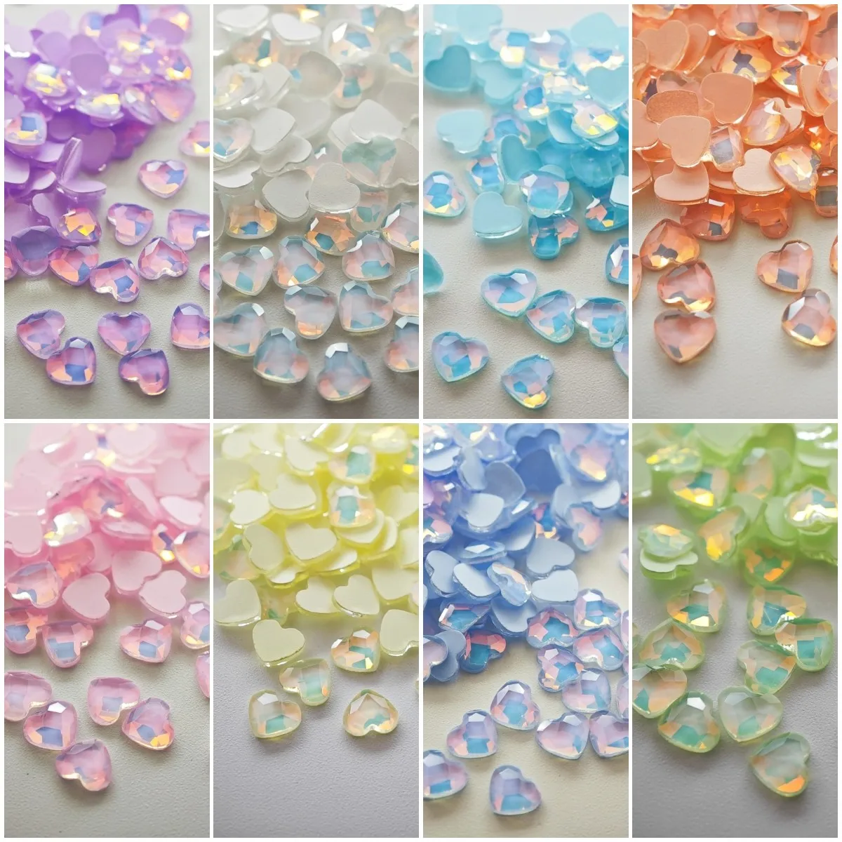 

100/500pcs 3mm/5.5*6mm Heart Boutique Mocha Jelly Flat bottom nail art rhinestones Glass crystal 3D nail decoration wholesale