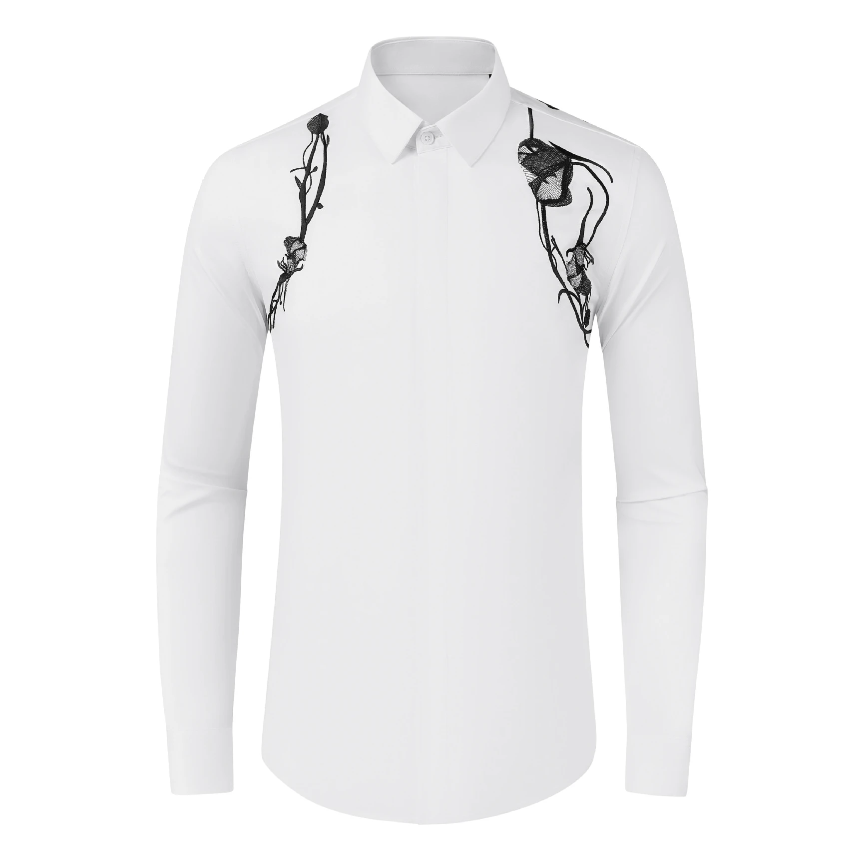 

Chinese Style Embroidered Men's Shirt Fashionable Slim Fit Business Dress Shirt Long Sleeve Social Party Banquet Stage Blouse