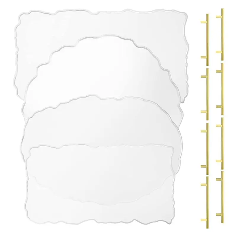 

MLGB-1 Set Resin Tray Molds Silicone Tray Mold Irregular Casting Epoxy Molds With Gold Handles For DIY Crafts