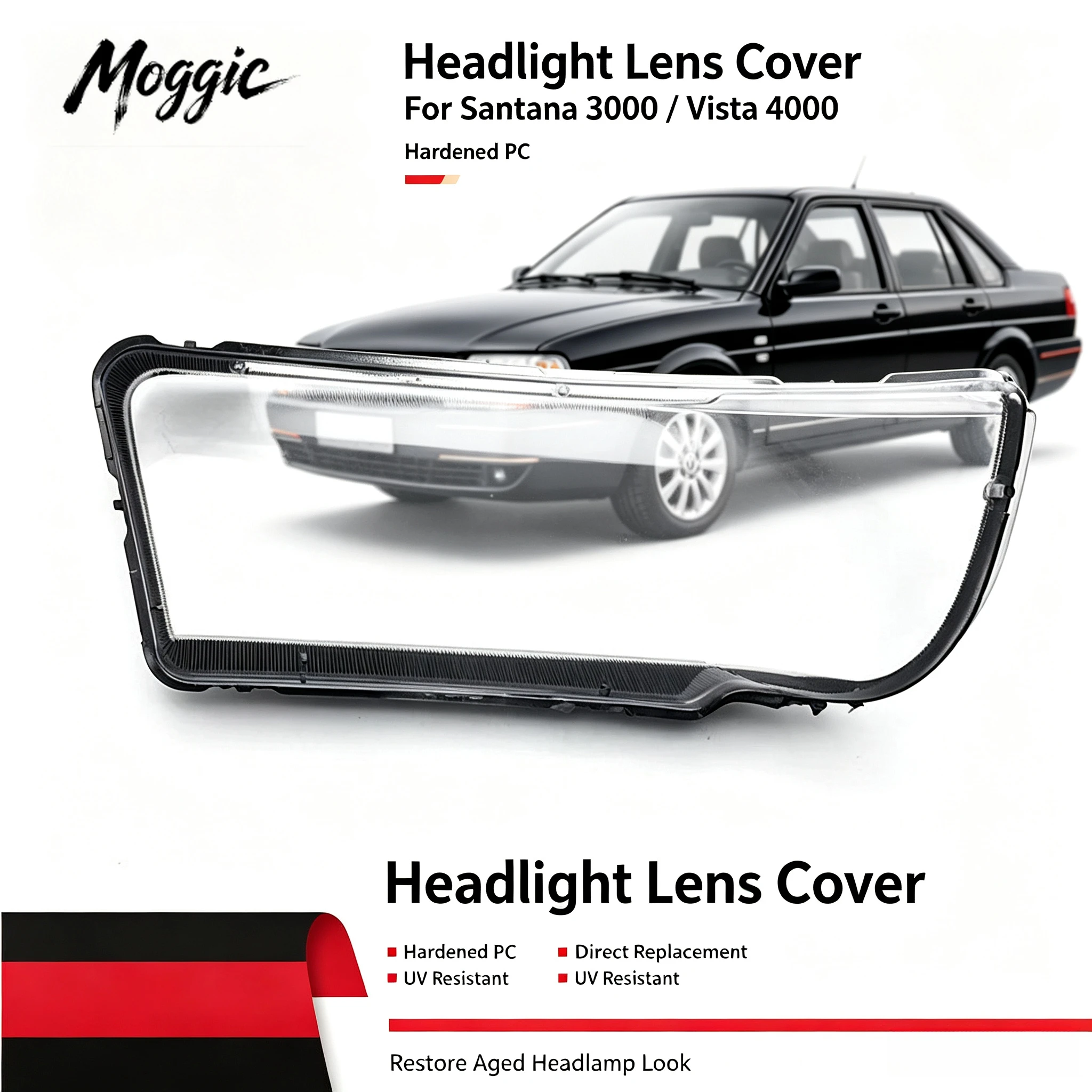 Moggic Scratch Resistant Hardened Headlight Shell For Volkswagen Santana 3000 Vista 4000 Single / Pair Left Right Replacement