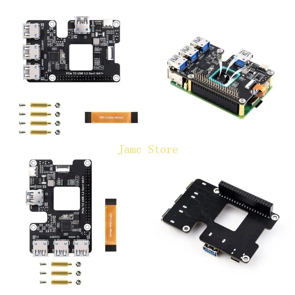 

LX0B For Pi 5 PCle to USB 3.2 Gen1 Expansion Card for Pi 5 4Way Expansion Fast PCIe to USB 3.2 Adapter