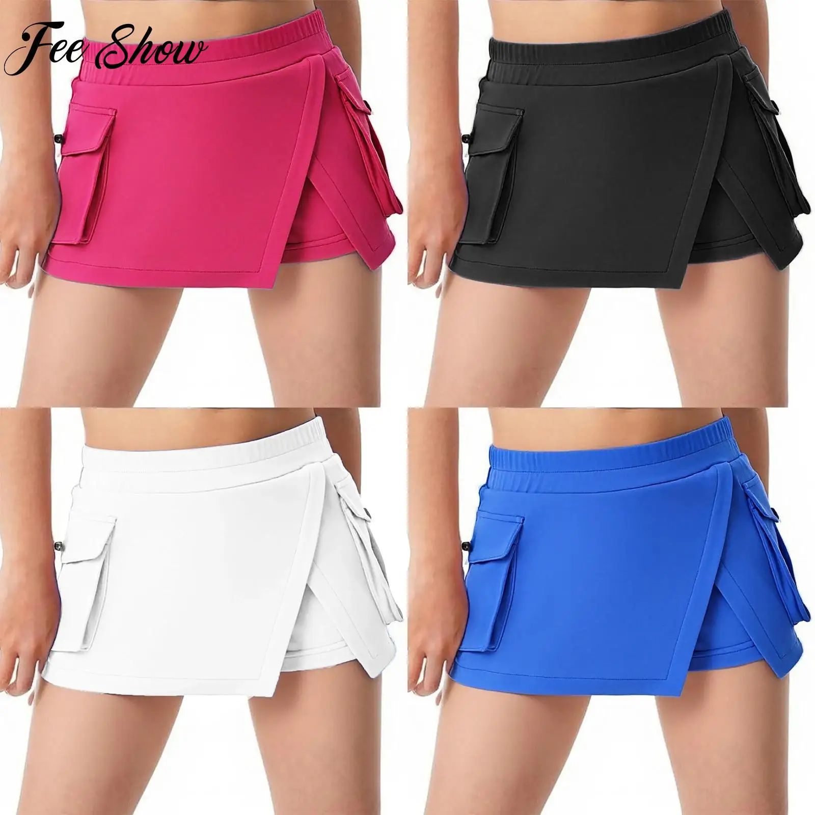 

Girls Stretchy Split Golf Tennis Athletic Skirt Flap Pockets Skirts with Built-in Shorts for Gym Fitness Outdoor Sports Bottoms