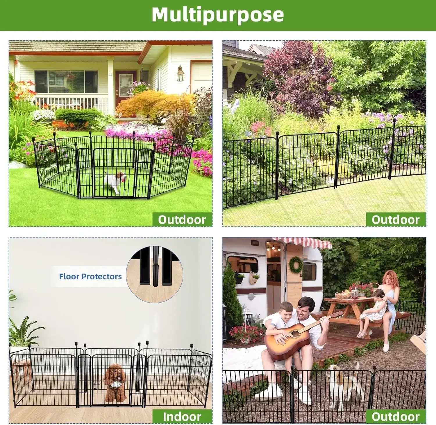 

32 in(H) Garden Fence with Low Threshold Gate, 8 Panels Total 17.7 Ft(L) Tall Garden Fencing for Raised Beds