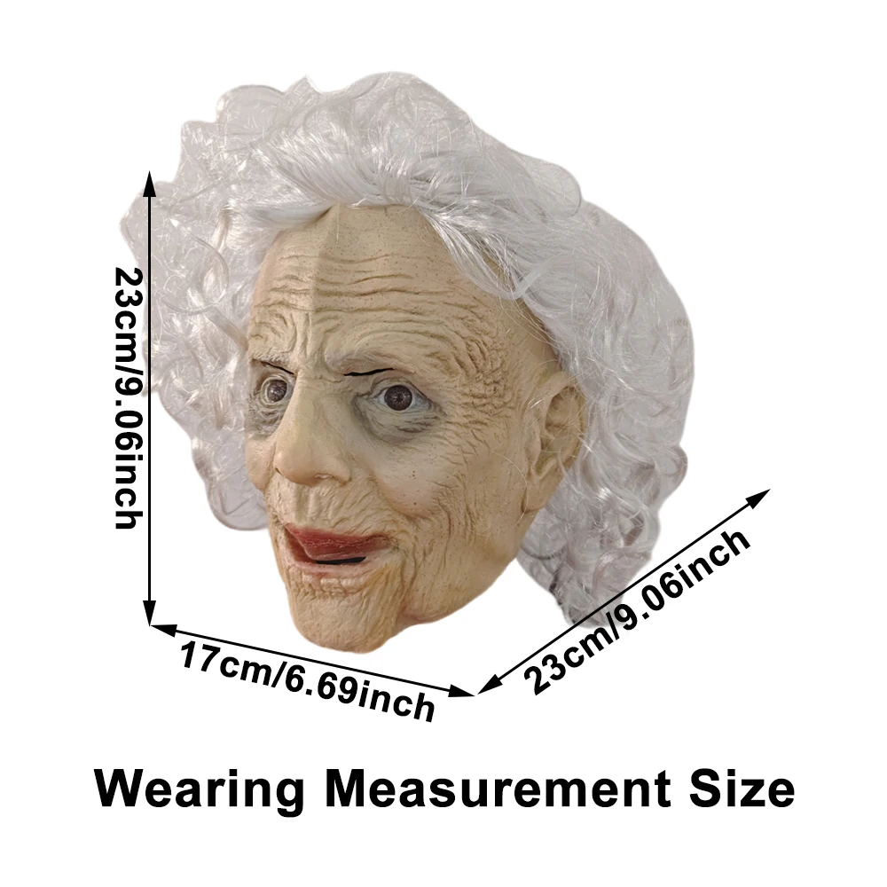 ハロウィン ラテックス ホラー 老婦人マスク ホワイト ショートヘア 面白い 動く口 おばあちゃん フルヘッドマスク いたずら リアルなキャラクターマスク