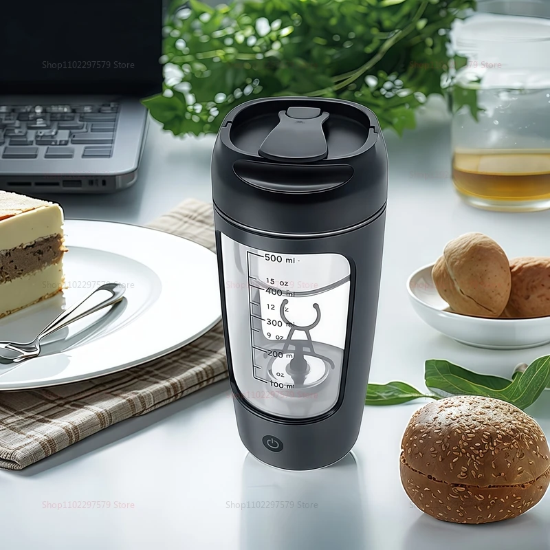 كوب شاكر أوتوماتيكي متعدد الوظائف قابل لإعادة الشحن سعة 500 مل للرياضة واللياقة البدنية ومسحوق بروتين خلط وتغذية رياضية
