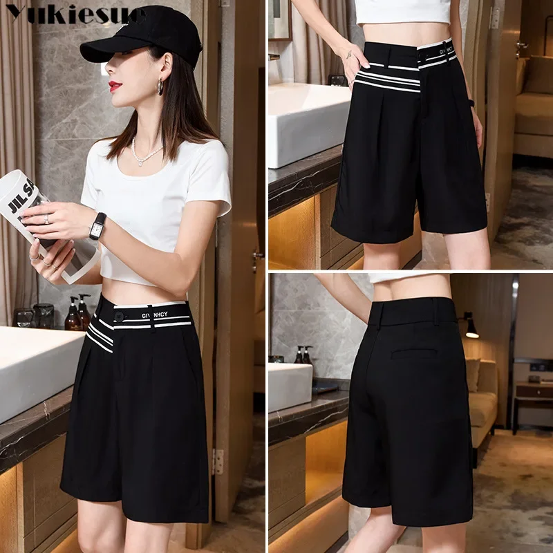 2023년 여름 신상 캐주얼 니렝스 반바지 여성 오피스룩 하이웨이스트 와이드 레그 반바지 출퇴근룩 만능 베이직 데일리