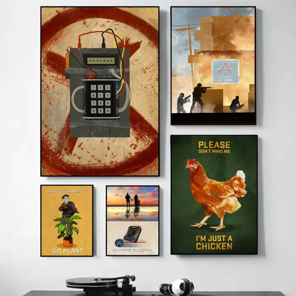 Hot C-Counter-Strike CS2 Painting Calligraphy Self Adhesive Wall Art Waterproof Print For Bedroom Living Room Hallway Home Decor