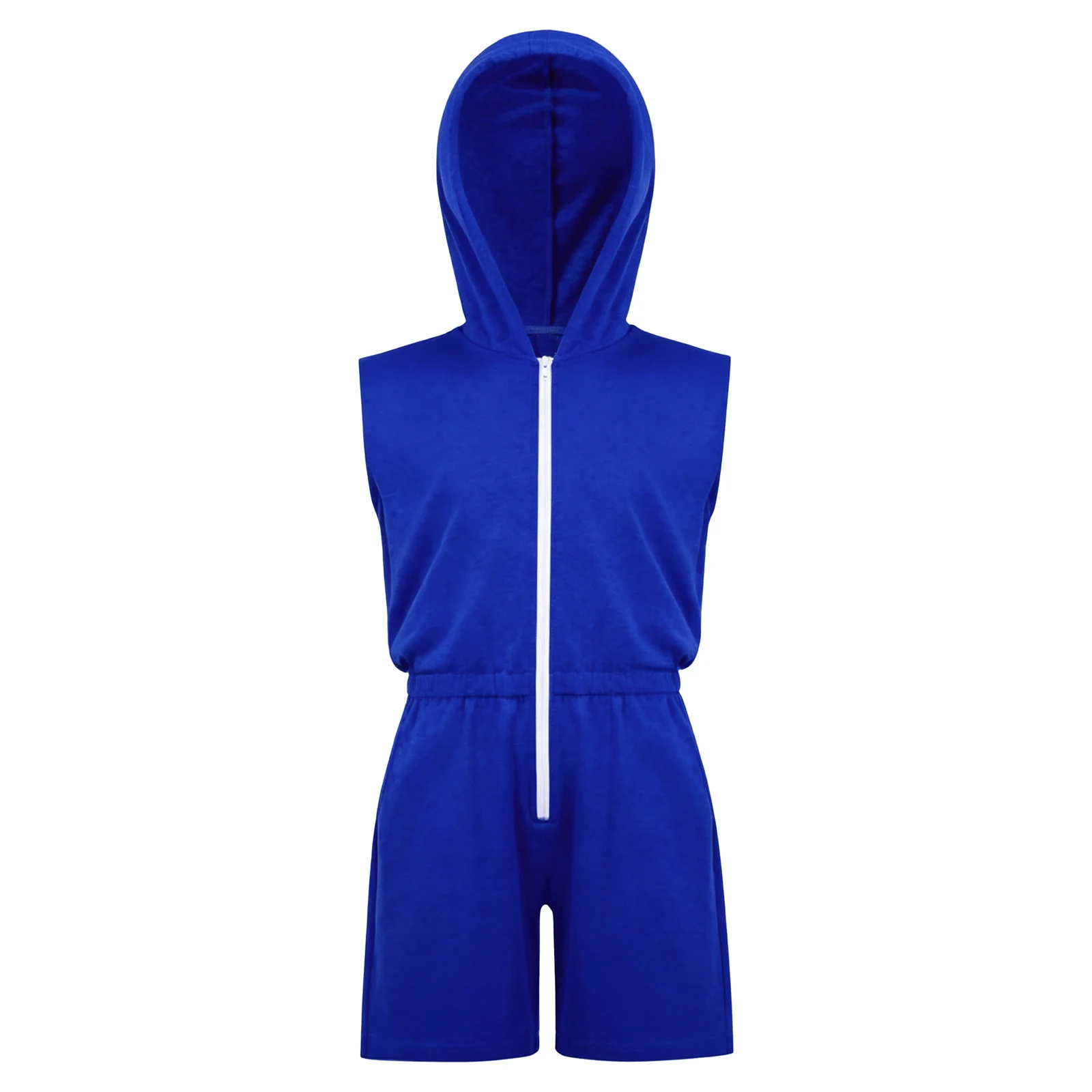 Kids Boys Sleeveless Zipper Hooded Jumpsuit Elastic Waist Thigh Length Bodysuit Children's Clothing Fitness Kids Unitards