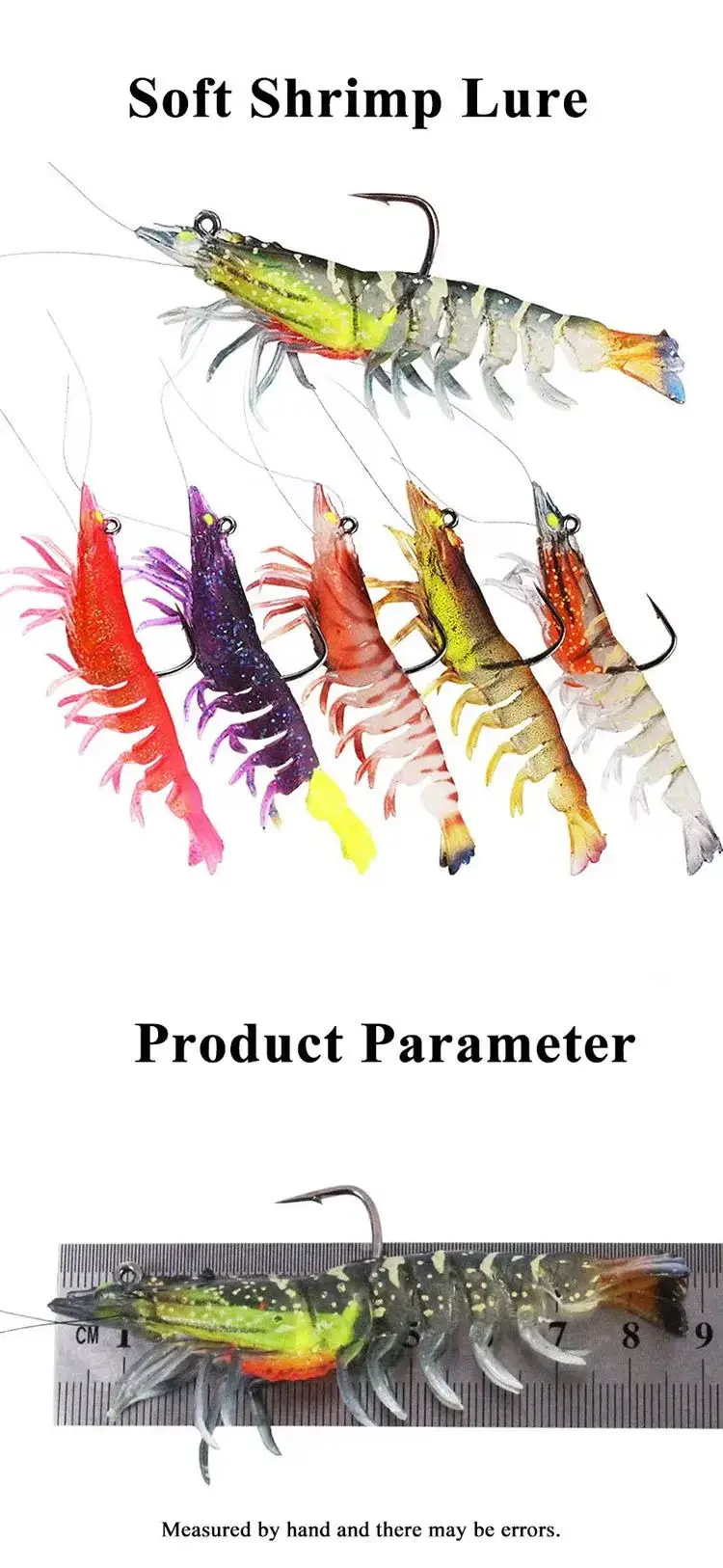 WeiHe 1 Stück 8 cm 8 g 6 Farben künstlicher PVC-Garnelen-weicher Angelköder, leuchtender Köder für Angelaktivitäten – Detail 1