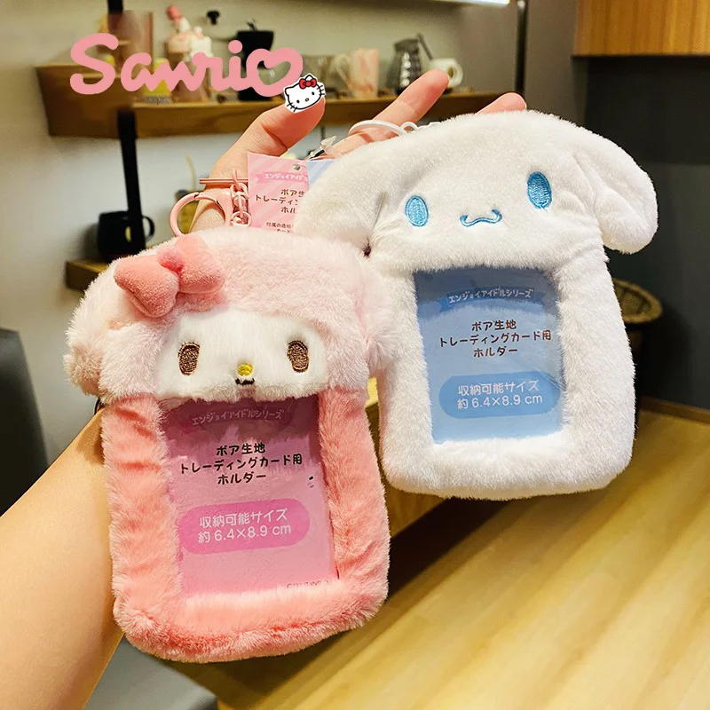 Sanrio Cartoon Kwaii Ferrules Cute Cinnamoroll Kuromi Hello Kitty Plush Card Holder Student ID Badge Card Case Protective Cover