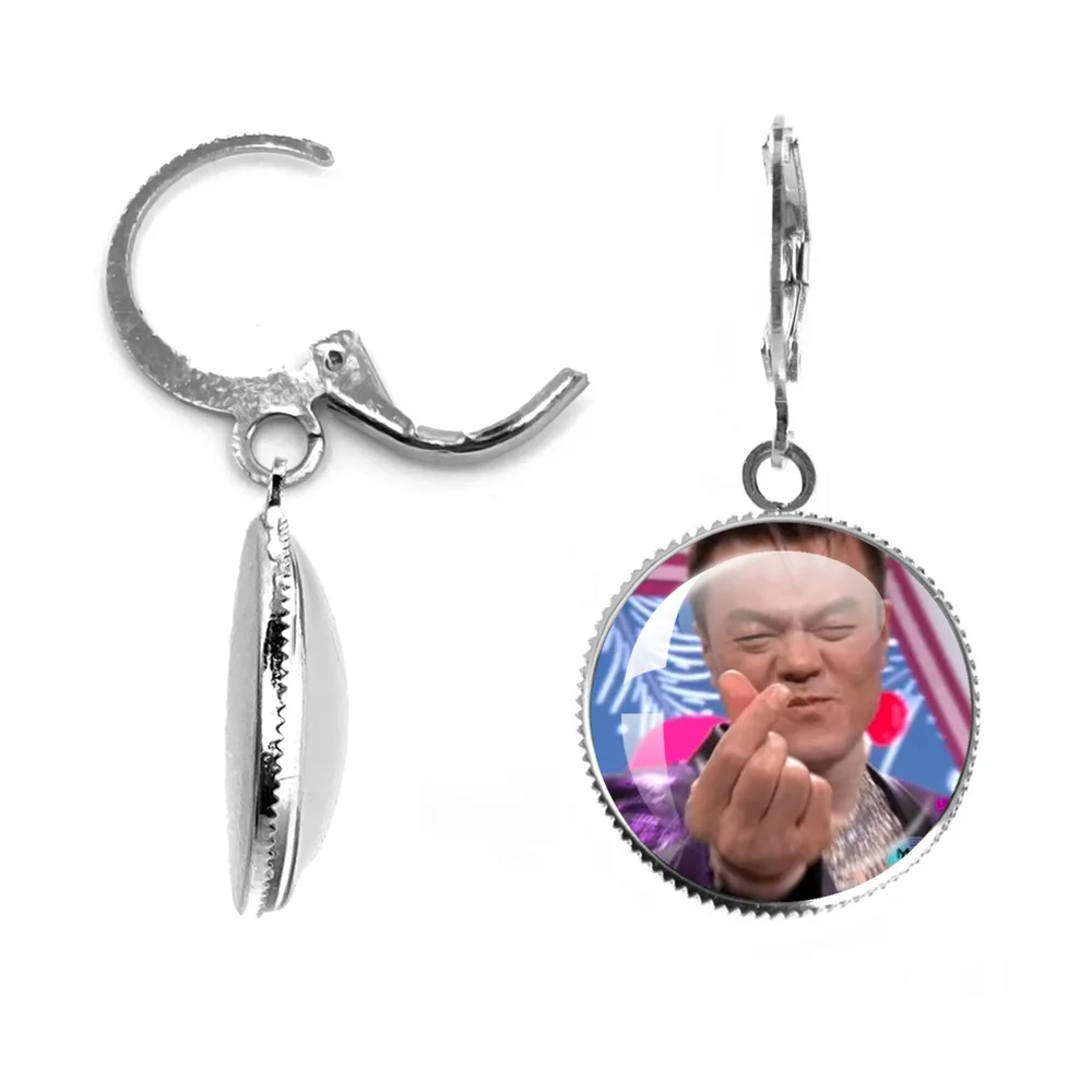 Jyp Meme Lover Glass Dome Earrings Cute Pattern Glass Silver Plated Stud Earring As a Gift To a Friends
