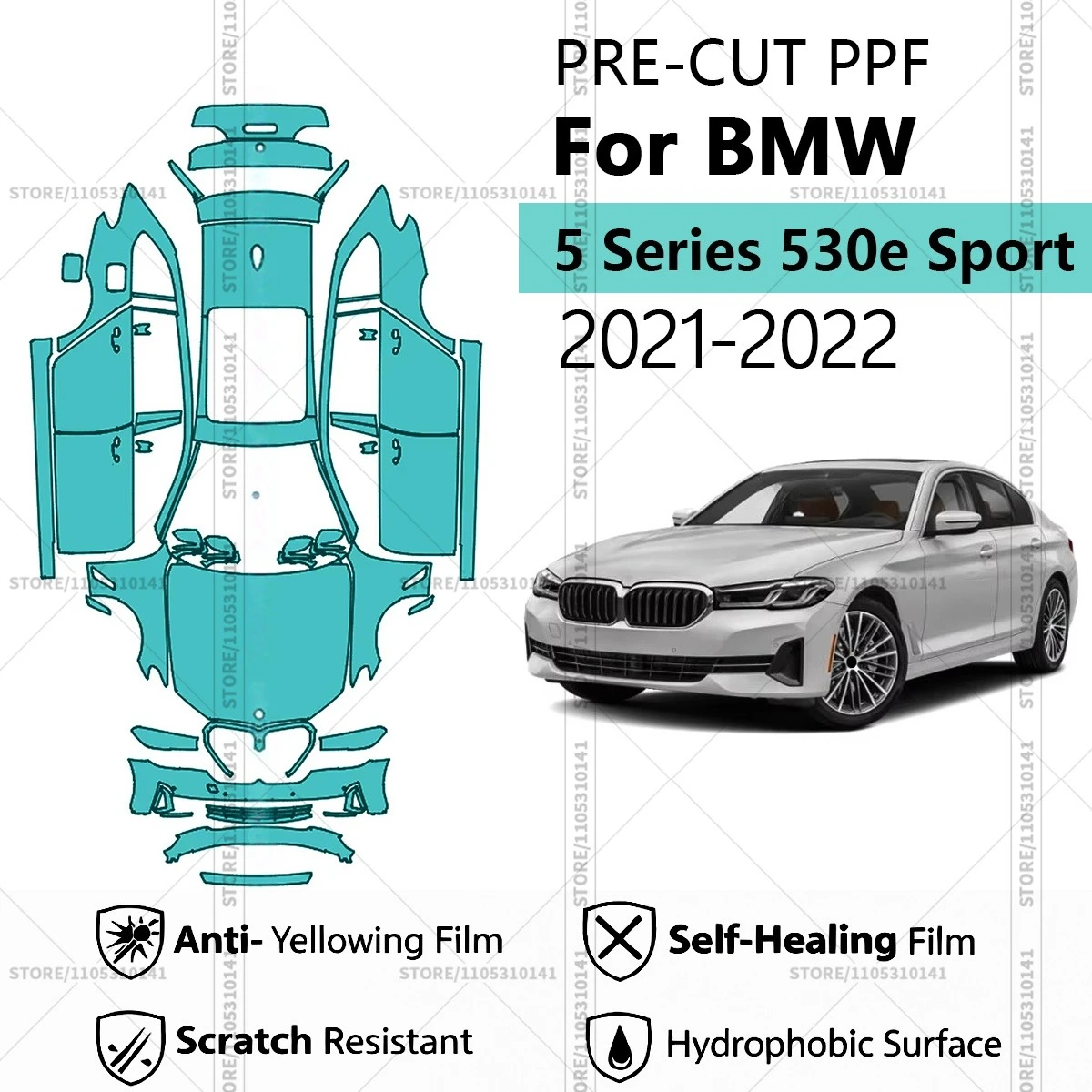 

Предварительно нарезанная защитная пленка PPF, прозрачная автомобильная пленка для BMW 5 серии 530e Sport 2021-2022, полная защита кузова
