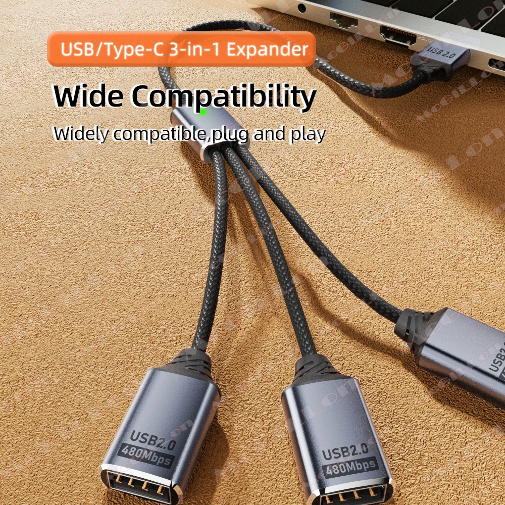 3 portas usb hub usb a TYPE-C otg carregador de dados cabo divisor para telefone impressora mouse teclado sem fio wifi bluetooth hdd u disco