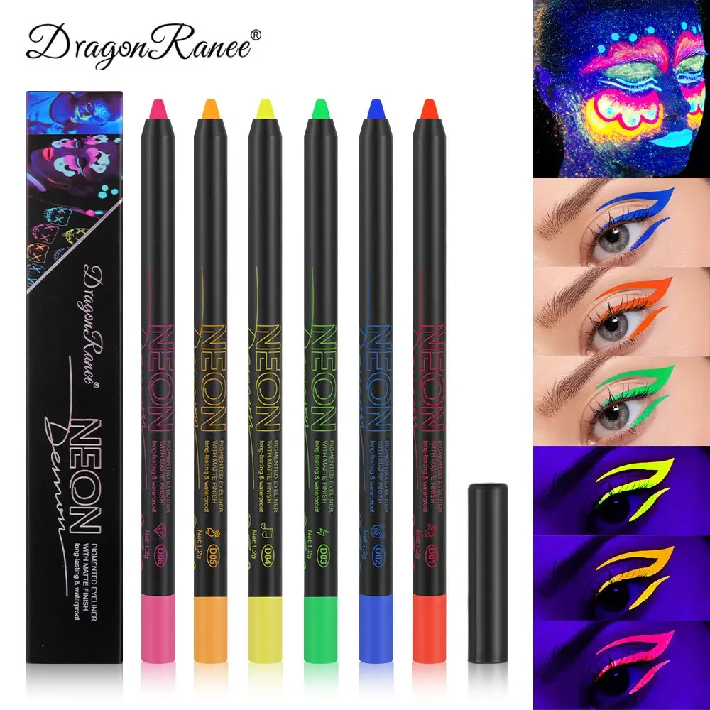 Eyeliner con luce al neon a 6 colori, texture fluorescente brillante, impermeabile, a lunga durata, per trucco, penna multifunzione per pittura per il corpo